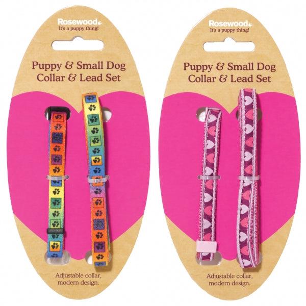 Rosewood Puppy Collar and Lead Set (Multi Paw & Bone Hearts)