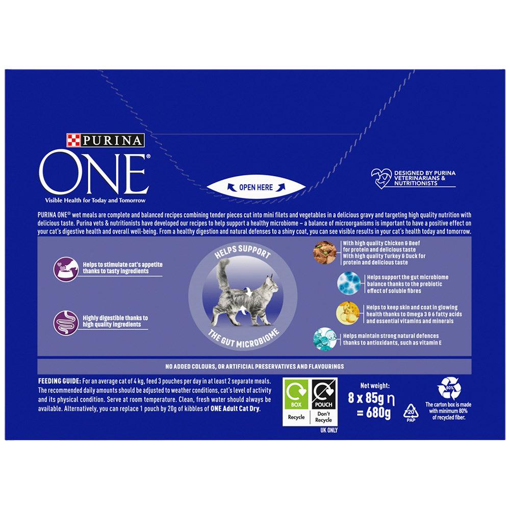 Purina One Adult Cat Food Chicken and Beef / Turkey &amp; Duck 8x85G - Ormskirk Pets