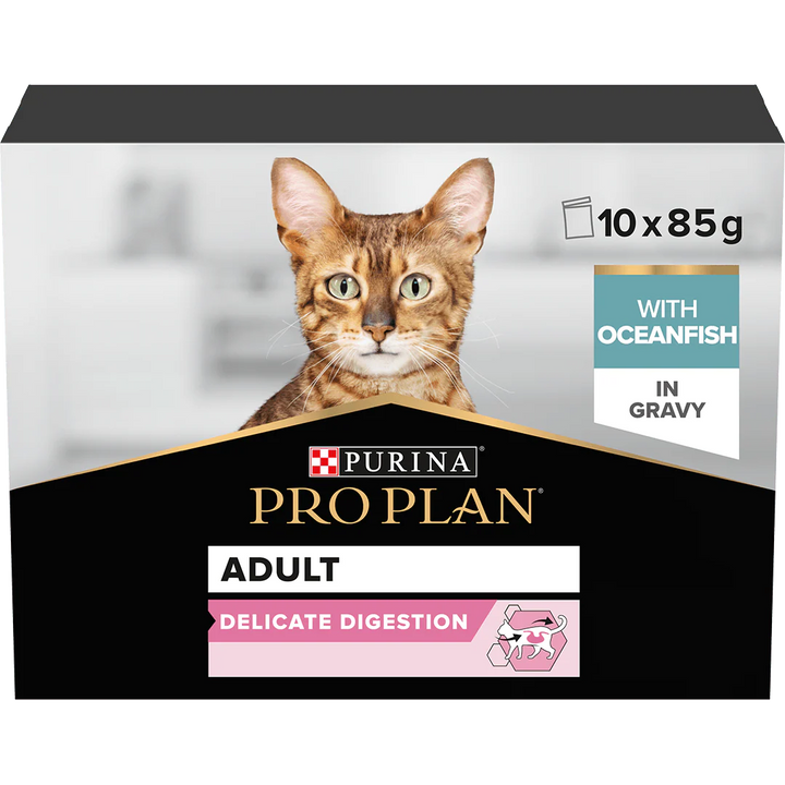 Pro Plan Cat Nutrisavour Adult Delicate Digestion With Ocean Fish In Gravy Wet Food Pouch 10X85G - Ormskirk Pets