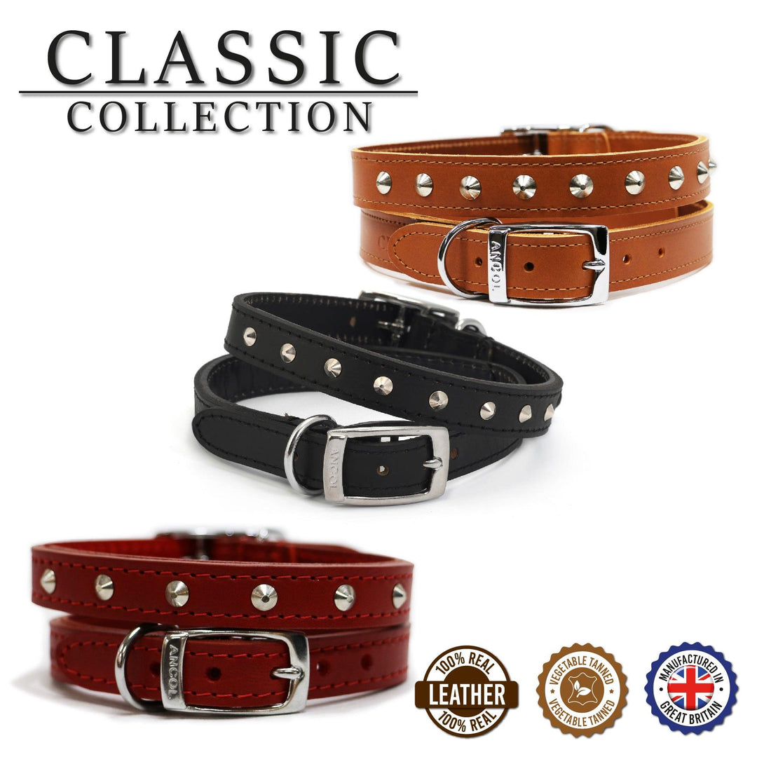 Ancol Leather Stud Collar Tan 55-63cm Size 8
