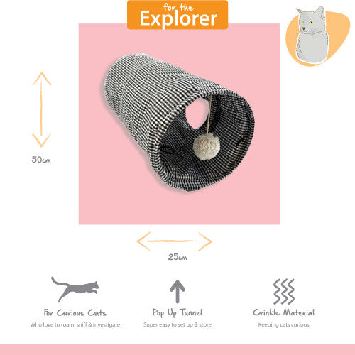 Tabby Patch Black Check Cat Tunnel
