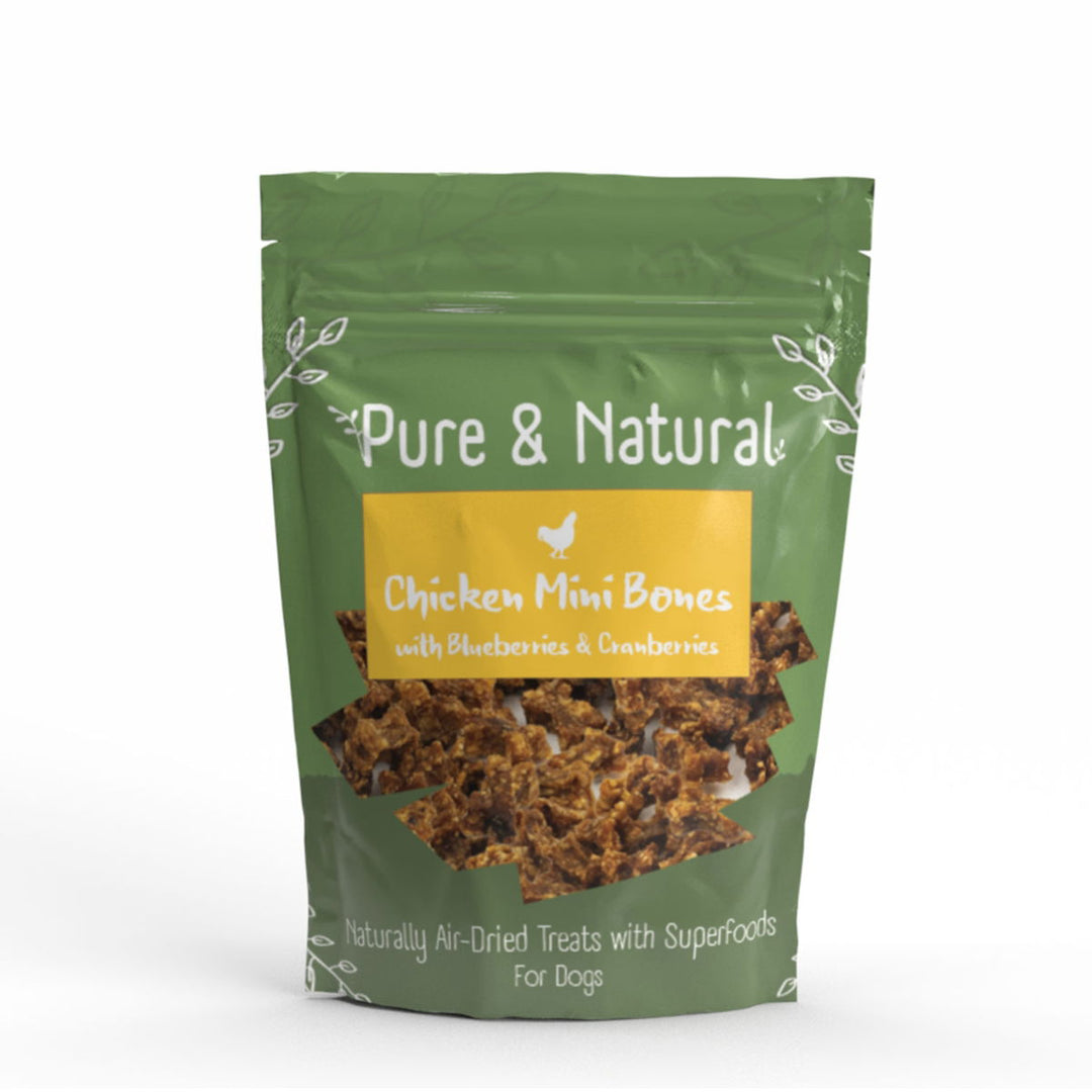 Pure & Natural Air Dried Chicken Mini Bones Treats with Superfoods Blueberries & Cranberries 100g
