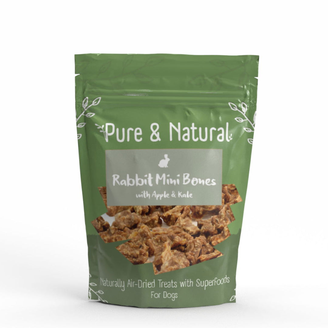 Pure &amp; Natural Air Dried Rabbit Mini Bones Treats with Superfoods Apple &amp; Kale 100g
