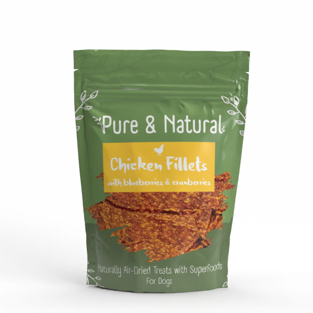 Pure & Natural Air Dried Chicken Fillets Treats with Superfoods Blueberries & Cranberries 100g