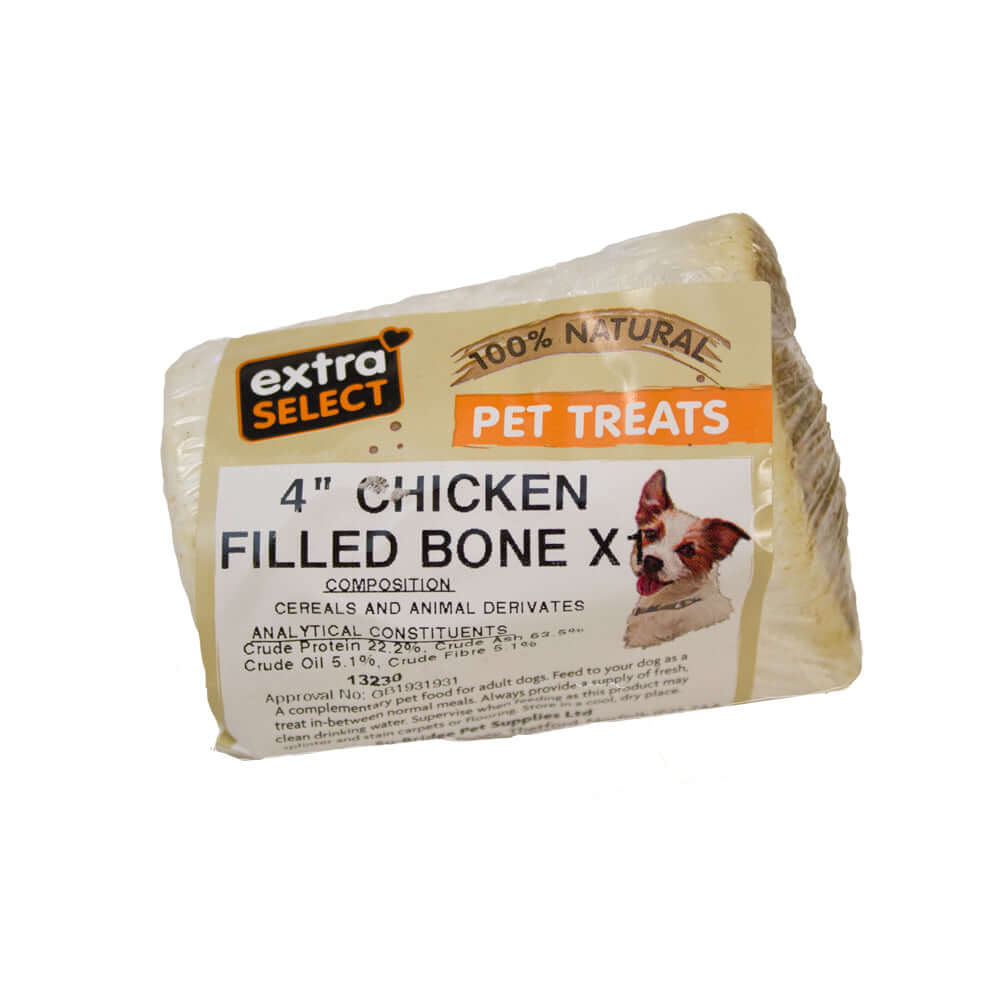 Extra Select Natural Dog Treats 4in Filled Calcium Bone with Chicken