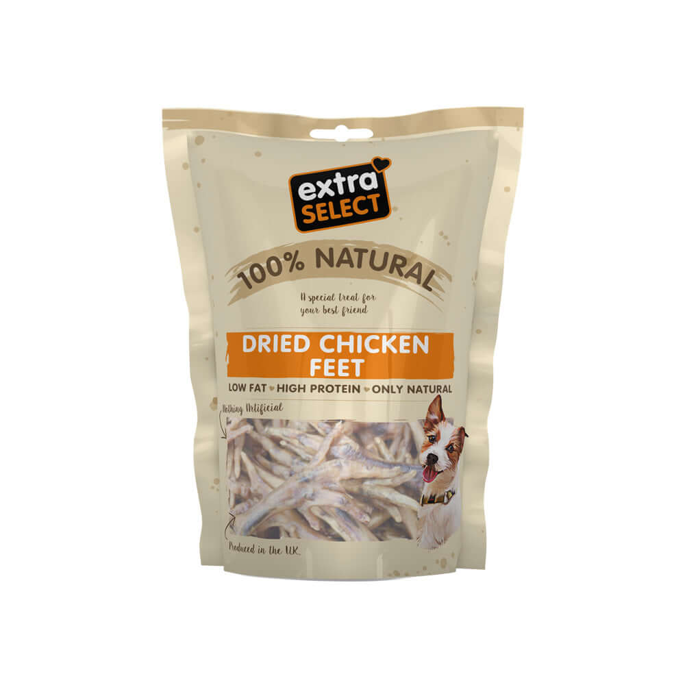 Extra Select Natural Dog Treats Dried Chicken Feet 100g Bag