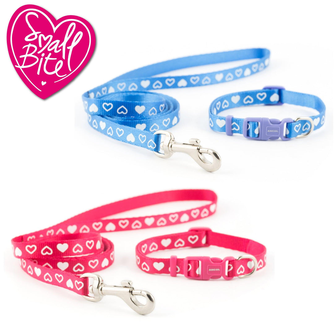 Ancol Small Bite Heart Collar Lead Set Blue
