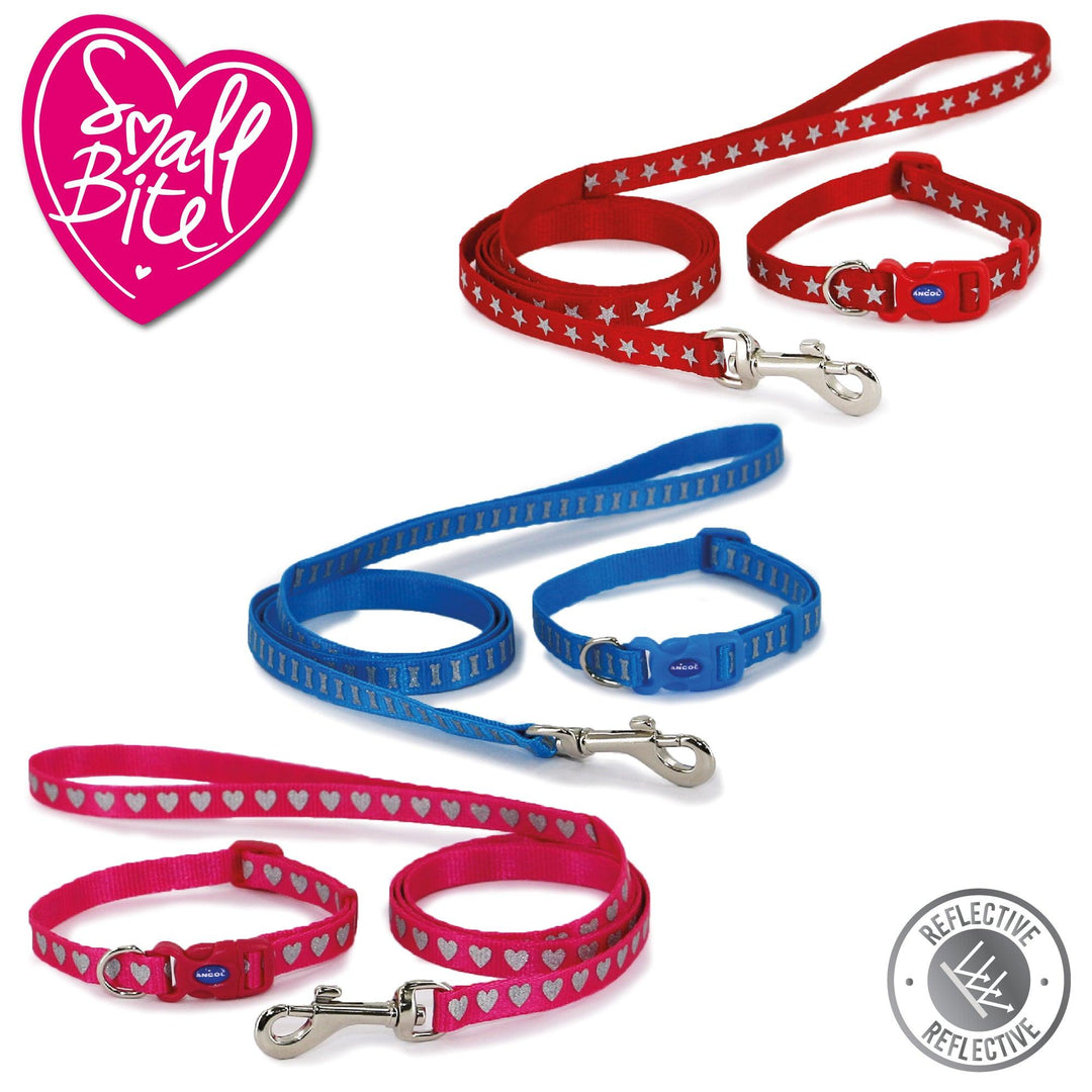 Ancol Small Bite Reflective Bone Collar Lead Set Blue