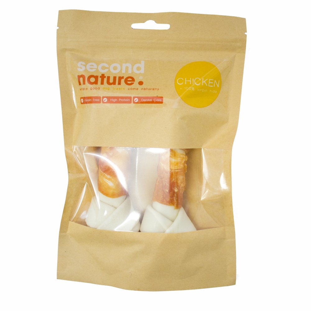 Second Nature Dog Treats 6.5in Whitehide Knotted Bone Wrapped in Chicken 2pk