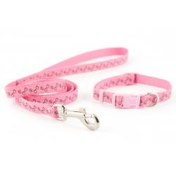 Ancol Paw & Bone Collar & Lead Set Pink 20-30cm