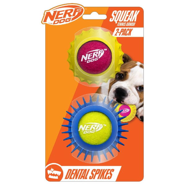 Nerf Dog Rubber Squeak Tennis Armor 2.5in 2pk