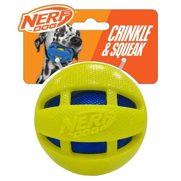 Nerf Dog TPR Checker Squeak and Crunch Ball 3.8in