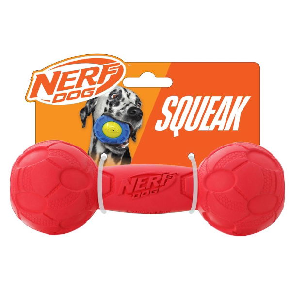 Nerf Dog Rubber Bash Squeak Barbell 7in