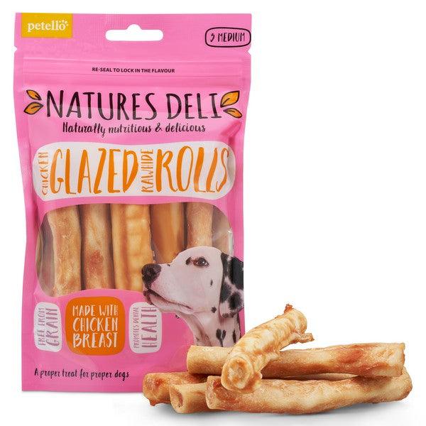 Natures Deli Chicken Glazed Rawhide Roll Med 5pk 90g Case of 10