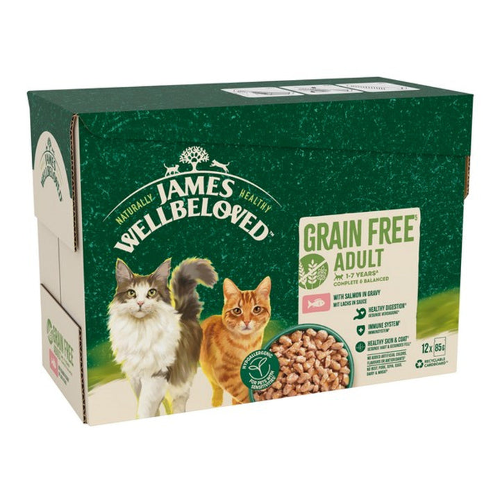 James Wellbeloved Adult Cat Grain Free Salmon In Gravy  12 X 85G