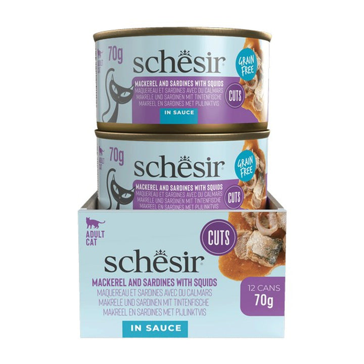 Schesir Grill Wholefood Cat Can Mackerel and Sardines with Squid 70g x 12