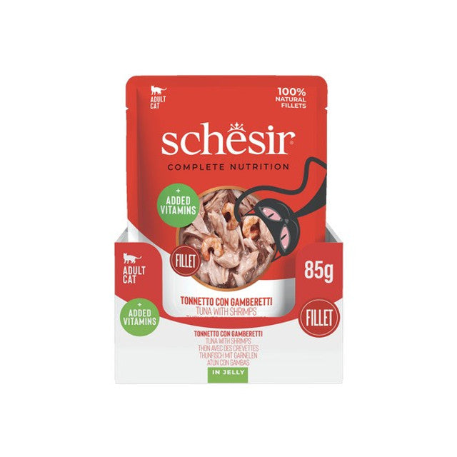 Schesir Tuna with Shrimps In Jelly Pouch Complete and Balanced 85g x 12