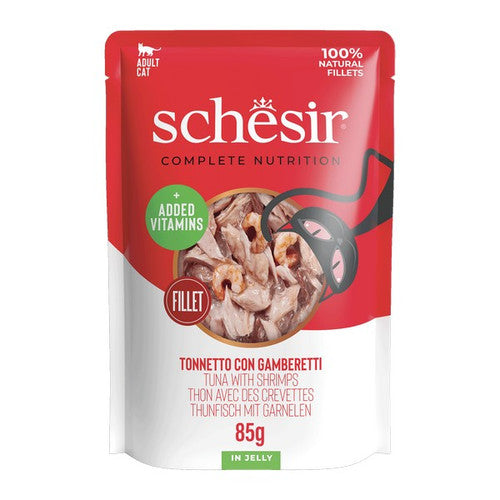 Schesir Tuna with Shrimps In Jelly Pouch Complete and Balanced 85g x 12
