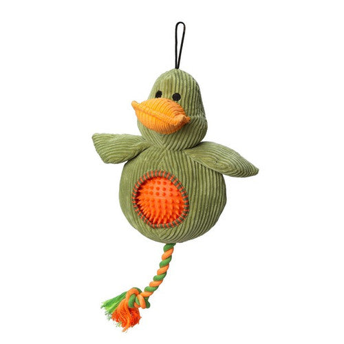 House Of Paws Duck Plush Cord Dog Toy with Spiky Ball