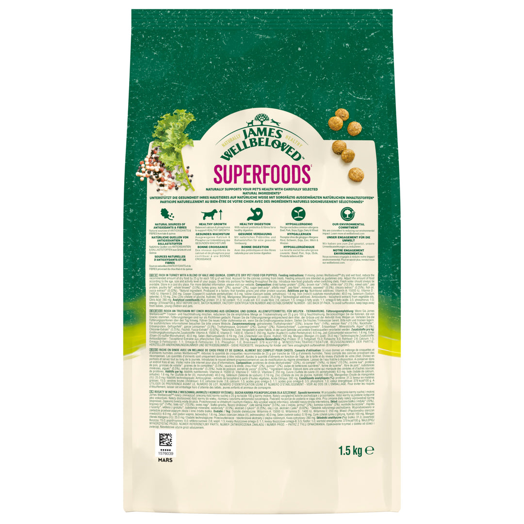 James Wellbeloved Superfoods Puppy/Junior Turkey with Kale &amp; Quinoa 1.5kg