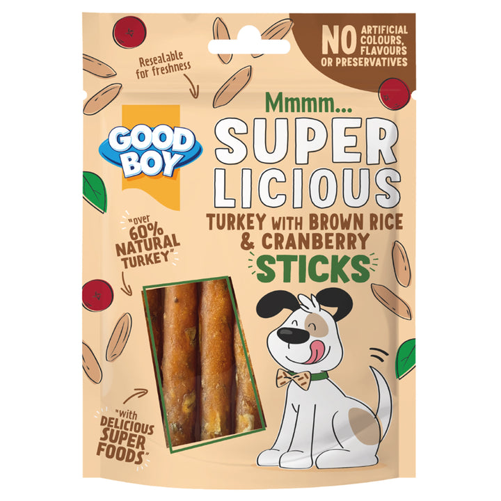 Good Boy  Superlicious - Turkey with Brown Rice &amp; Cranberry Sticks  70G