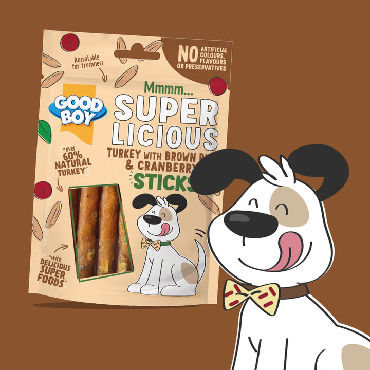 Good Boy  Superlicious - Turkey with Brown Rice &amp; Cranberry Sticks  70G