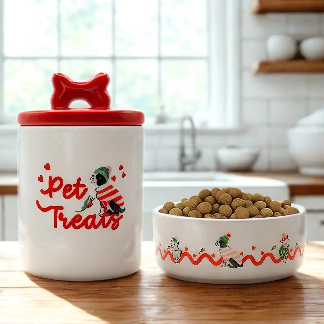 Cath Kidston Hearts & Roses Ceramic Pet Treat Jar motif