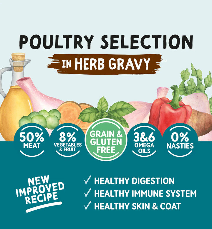 Naturo Adult Dog Gluten & Grain Free Pouch Poultry Selection in Herb Gravy 12x100g