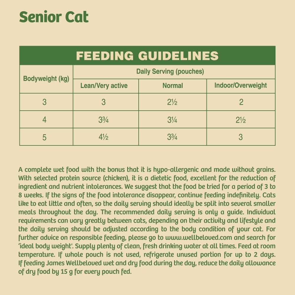 James Wellbeloved Grain Free Senior Cat Wet Food Pouch Chicken in Jelly 12x85g