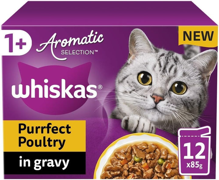 Whiskas Pouches 1+ Adult Cat Aromatic Selection Purrfect Poultry In Gravy 12X85G