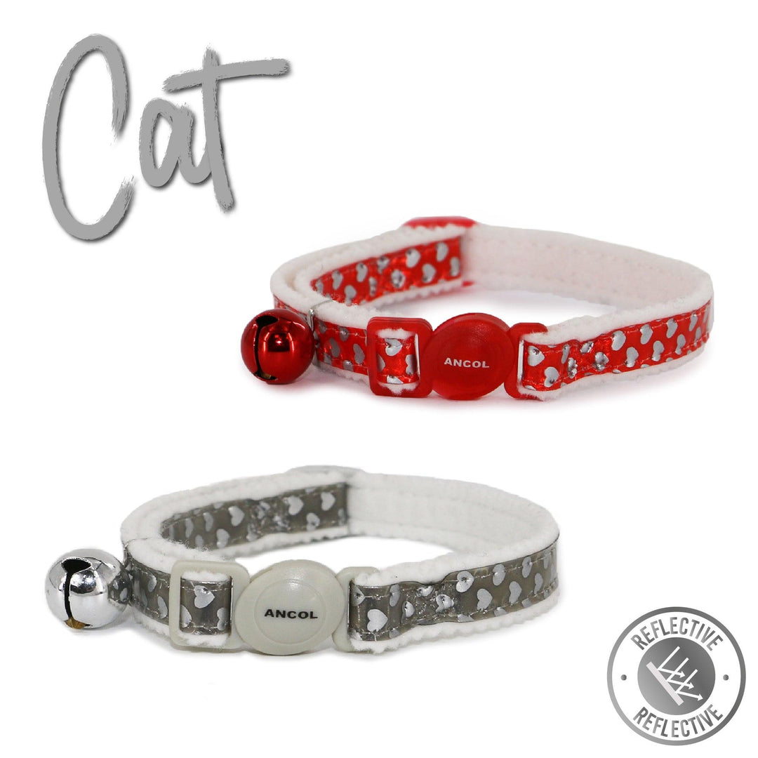 Ancol Refl Hearts Safety Cat Collar Red