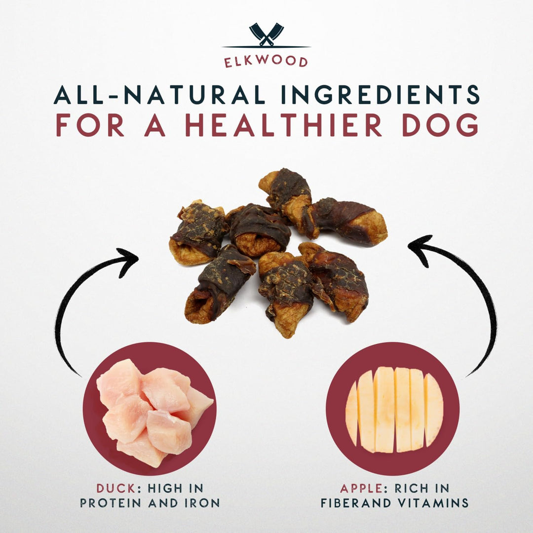 Elkwood 100% Natural Meaty Dog Treats Dried Apple Chunks Wrapped With Duck Jerky 100g