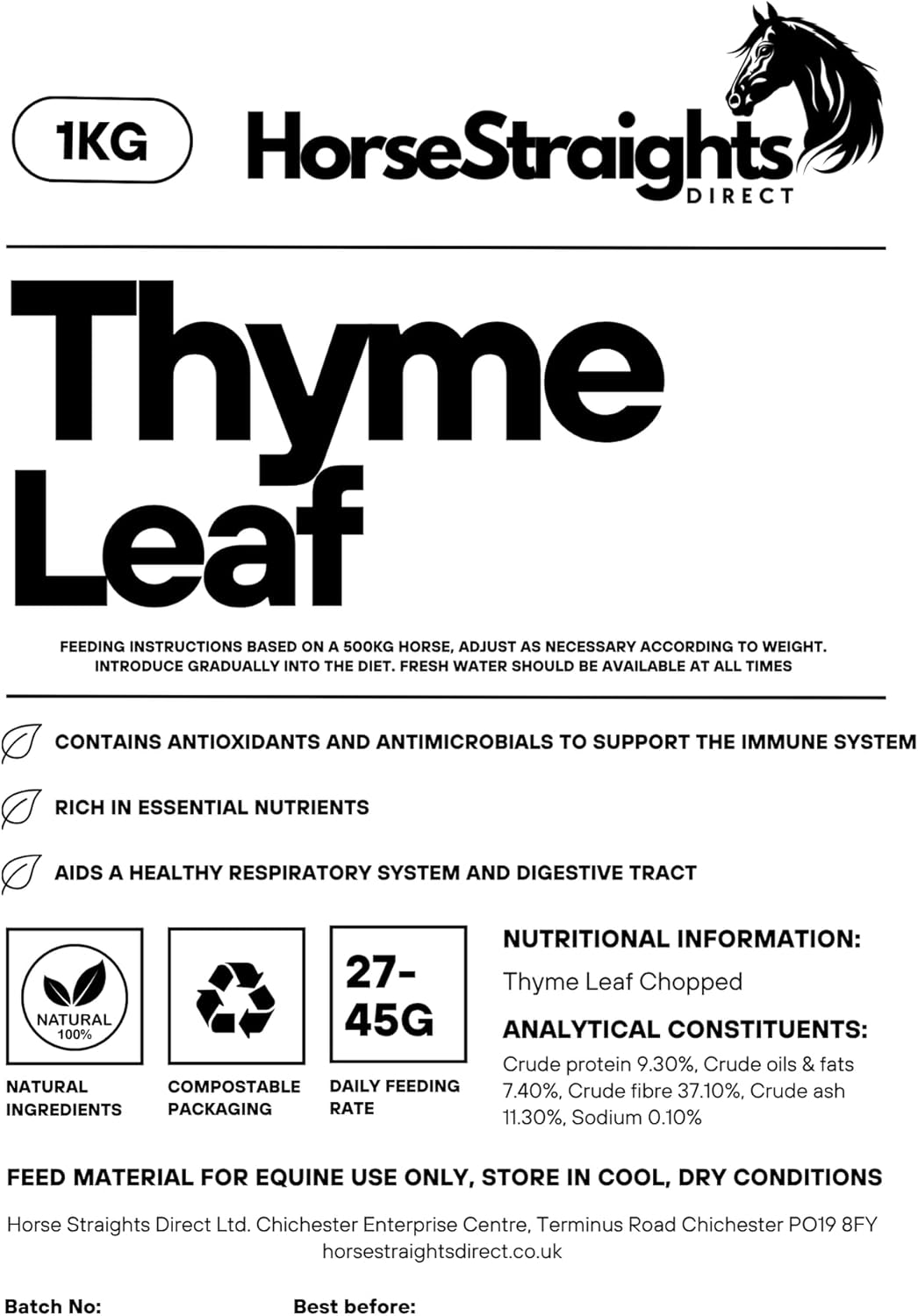 Horse Straights Direct Thyme Leaf Chopped 1kg