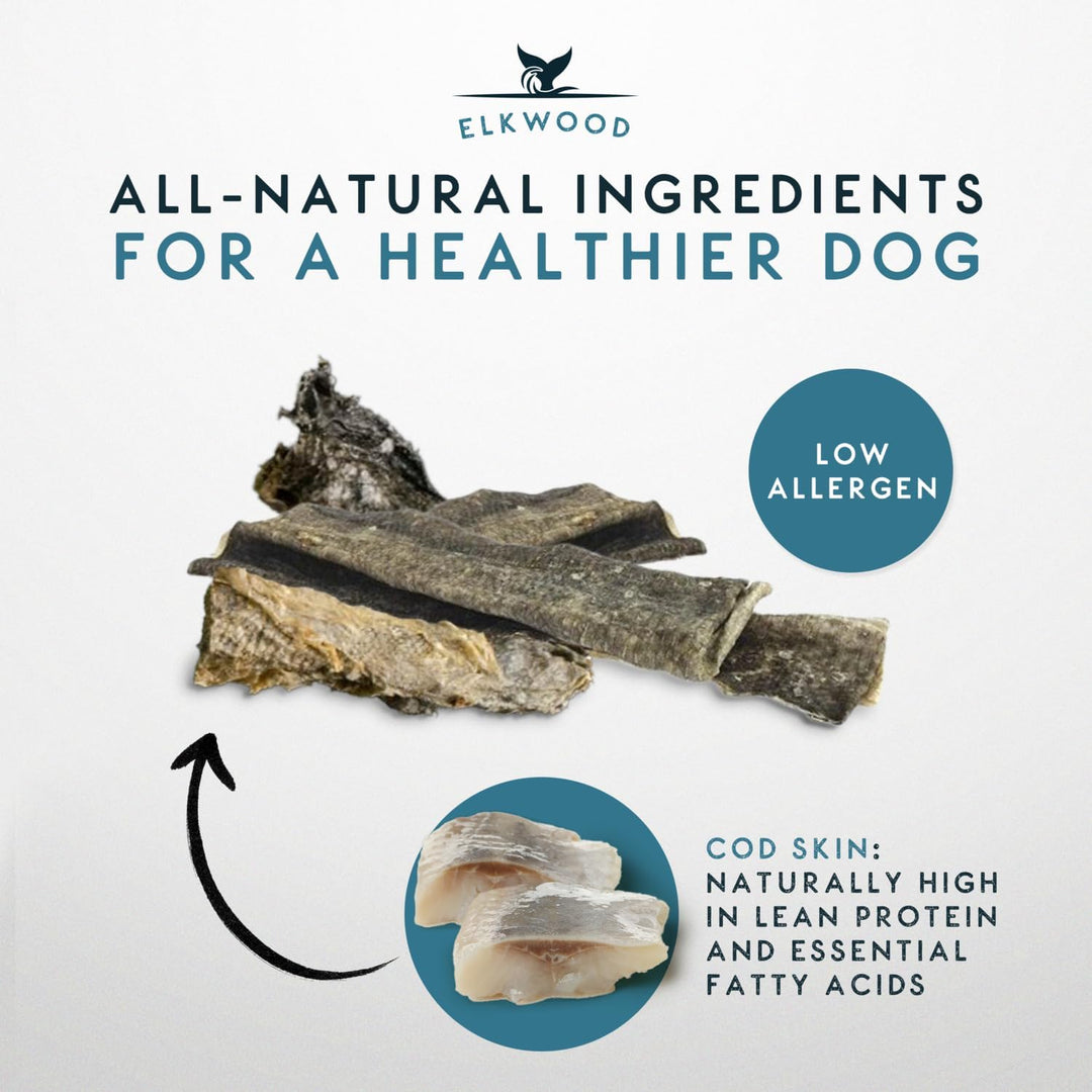 Elkwood 100% Natural Cod Fish Skin Strips for Dogs 120g