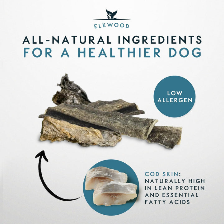 Elkwood 100% Natural Cod Fish Skin Strips for Dogs 120g