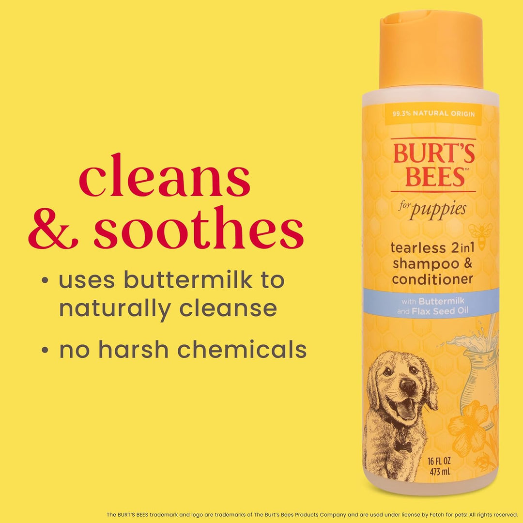 Burts Bees Tearless 2in1 Shampoo & Conditioner For Puppies With Buttermilk & Linseed Oil 473ml