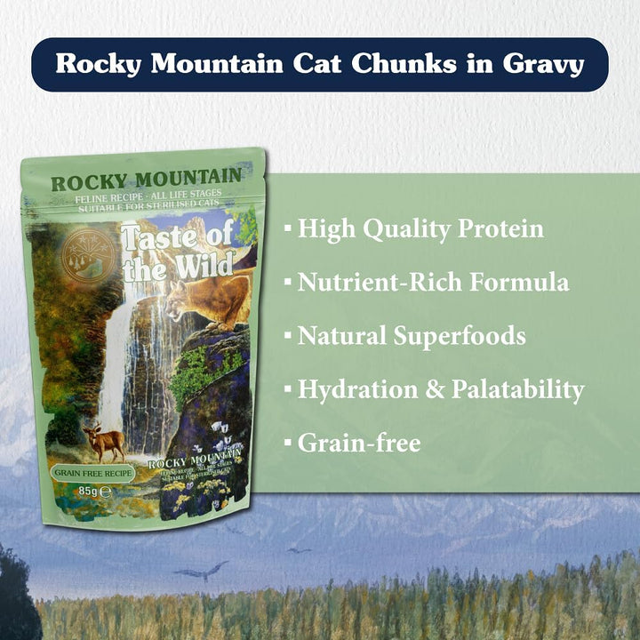 Taste Of The Wild Rocky Mountain Chunks and Gravy Cat Pouch 12x85g