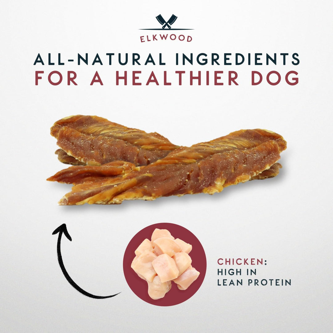 Elkwood 100% Natural Meaty Dog Treats Real Chicken Jerky Strips 70g