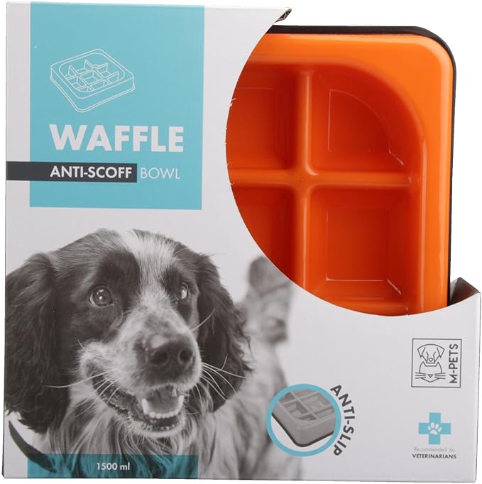M-PETS Waffle Slow Feed Bowl Checkered Orange