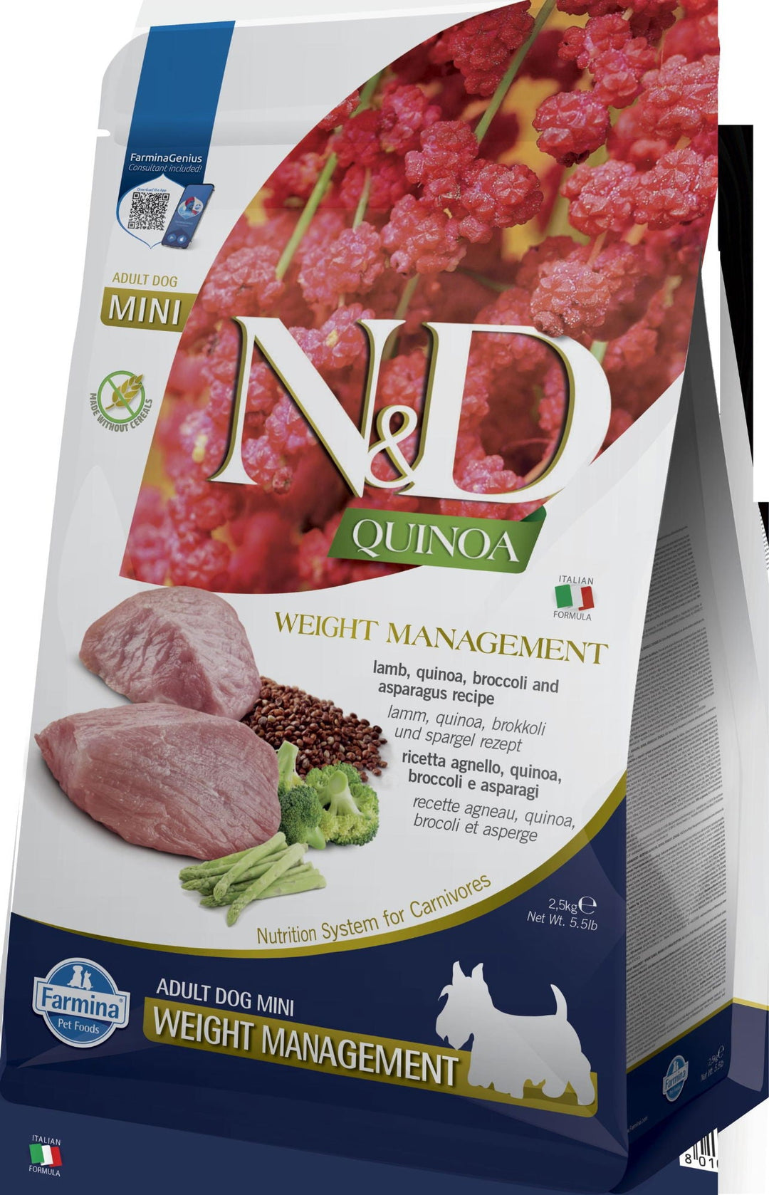 N&D Quinoa Dog Weight Management Lamb & Broccoli Adult Mini 2.5kg