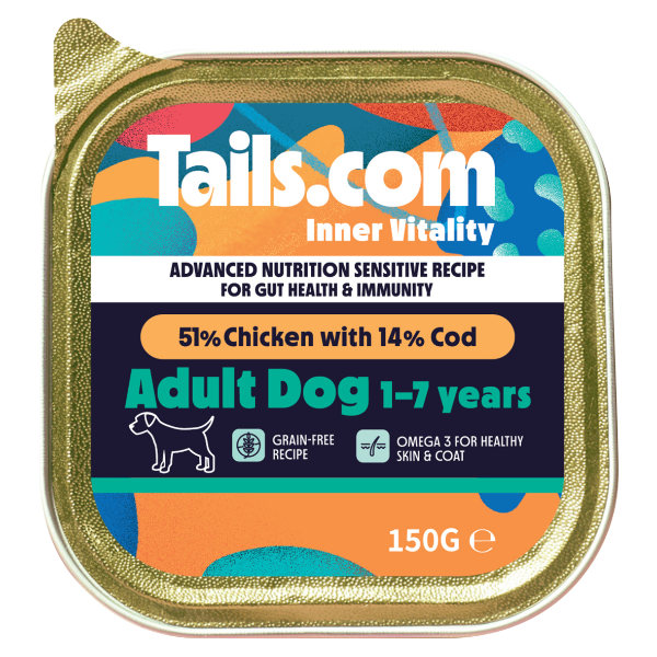Tails Inner Vitality Dog Sensitive Adult Chicken & Cod Tray 150g
