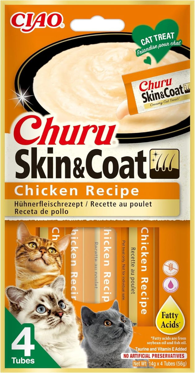 Churu Skin&Coat Chicken Recipe Cat Treats 4x14g