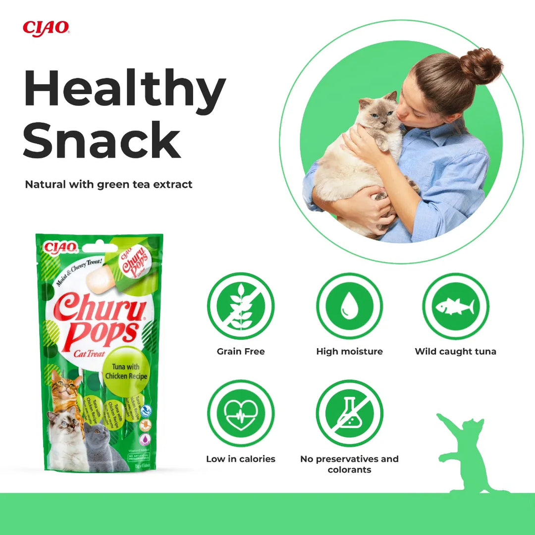 Churu Pops Tuna with Chicken Recipe Cat Treats 4x15g
