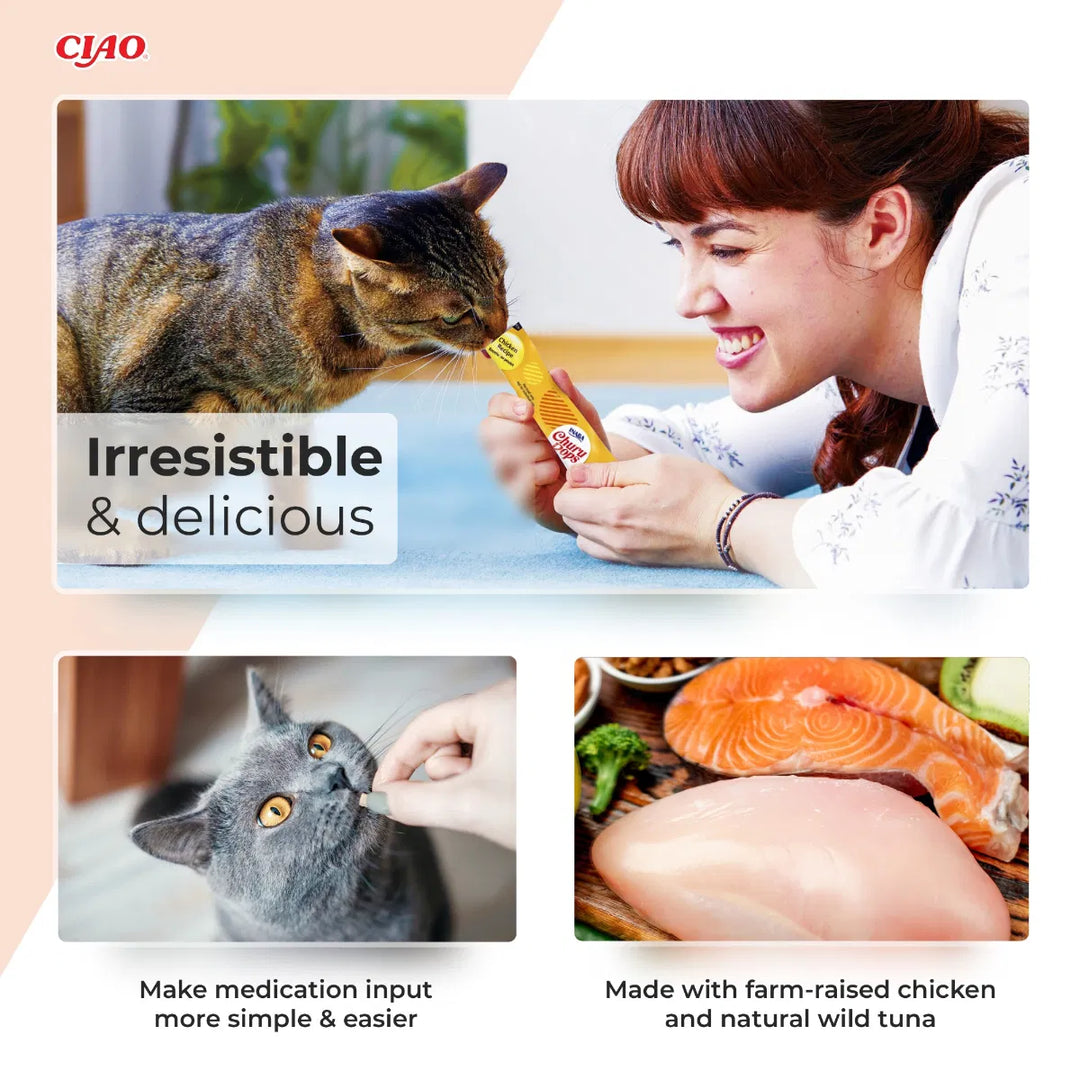 Churu Pops Tuna with Chicken Recipe Cat Treats 4x15g
