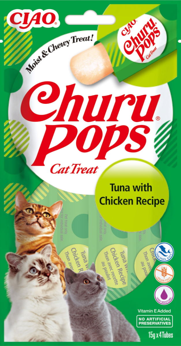 Churu Pops Tuna with Chicken Recipe Cat Treats 4x15g