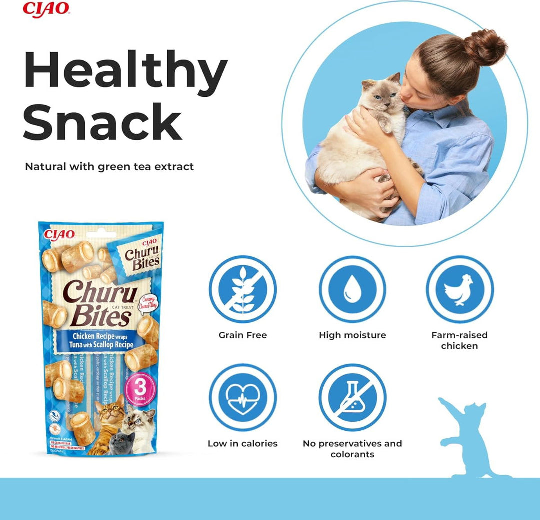 Churu Bites Wraps Tuna with Scallop Recipe Cat Treats 3x10g