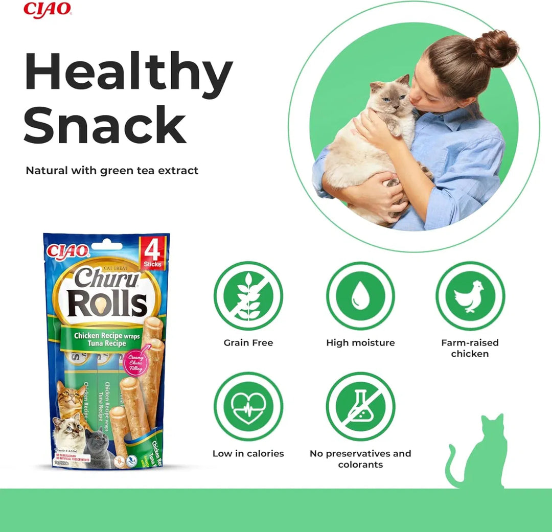 Churu Rolls Wraps Tuna Recipe Cat Treats 4x10g