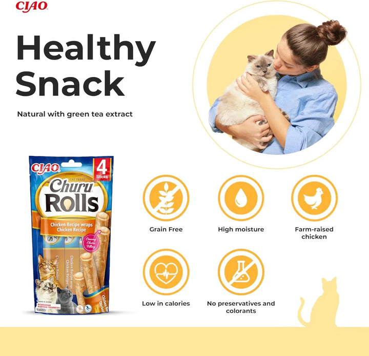 Churu Rolls Wraps Chicken Recipe Cat Treats 4x10g