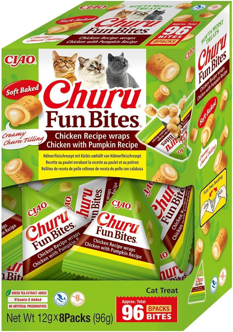 Churu Fun Bites Wraps Chicken with Pumpkin Recipe Cat Treats 8x12g