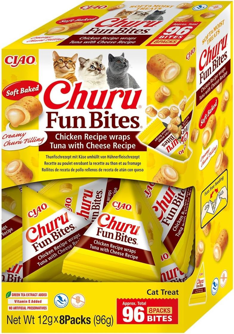 Churu Fun Bites Wraps Tuna with Cheese Recipe Cat Treats 8x12g
